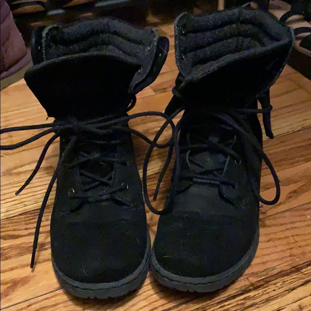 Black fold over combat booties